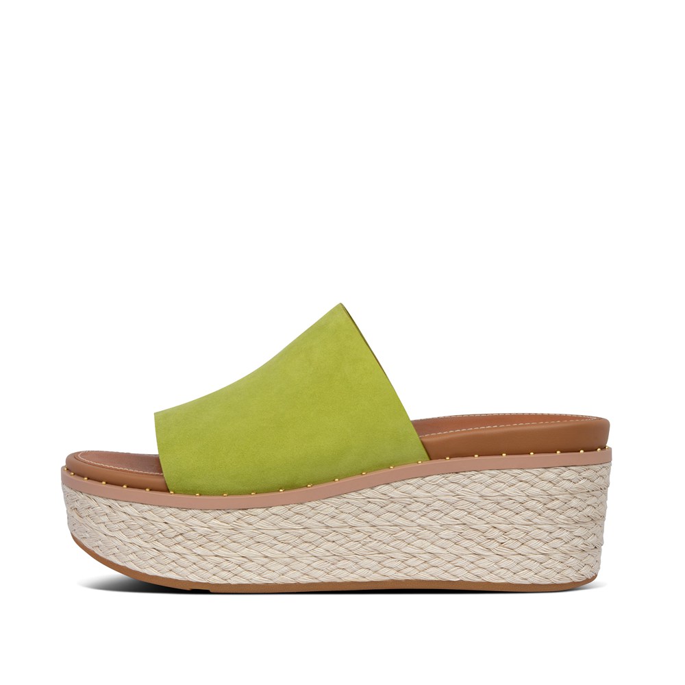 Fitflop Womens Wedge Green - Eloise Espadrille Suede Slides - 31AQVLTFI